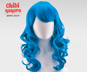 Peluca larga enrulada celeste oscuro #444